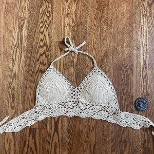tan padded halter crochet top